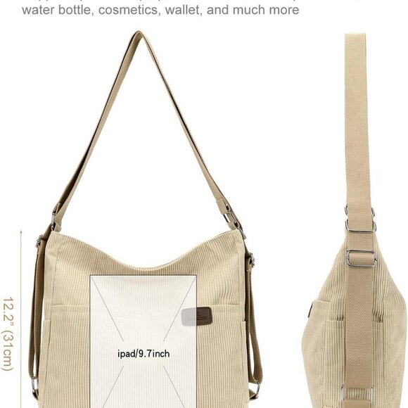 Corduroy Tote Bag Women's Convertible Backpack Purse Crossbody Shoulder - Picture 7 of 7